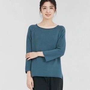 Vintage Eddie Bauer Teal Cotton Sweater Long Sleeve Roll Hem Women's Medium